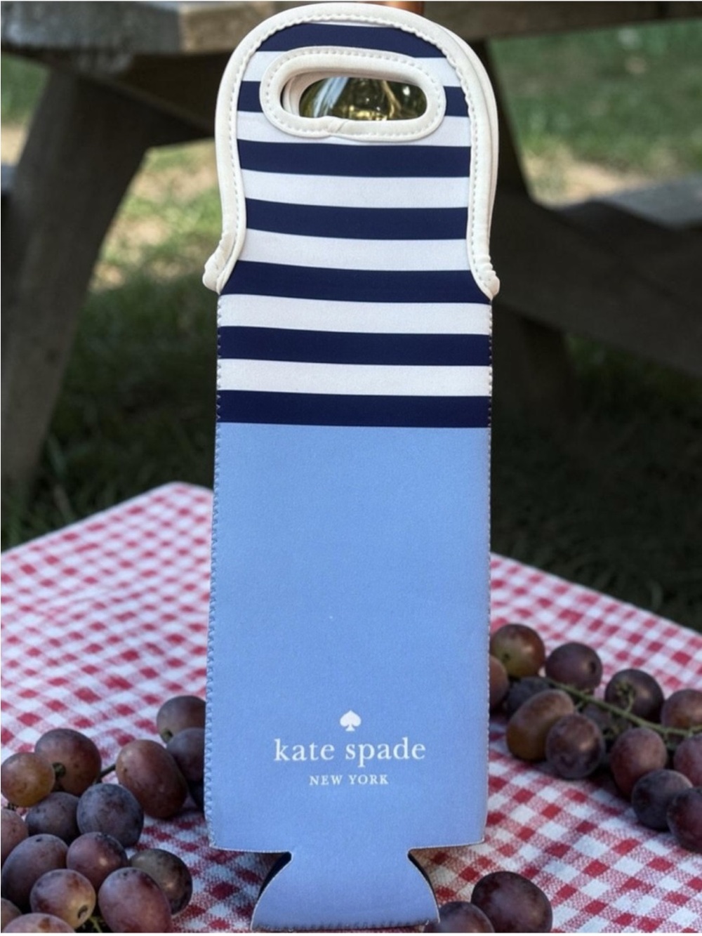 kate spade Navy & Light Blue Striped Neoprene Wine Tote